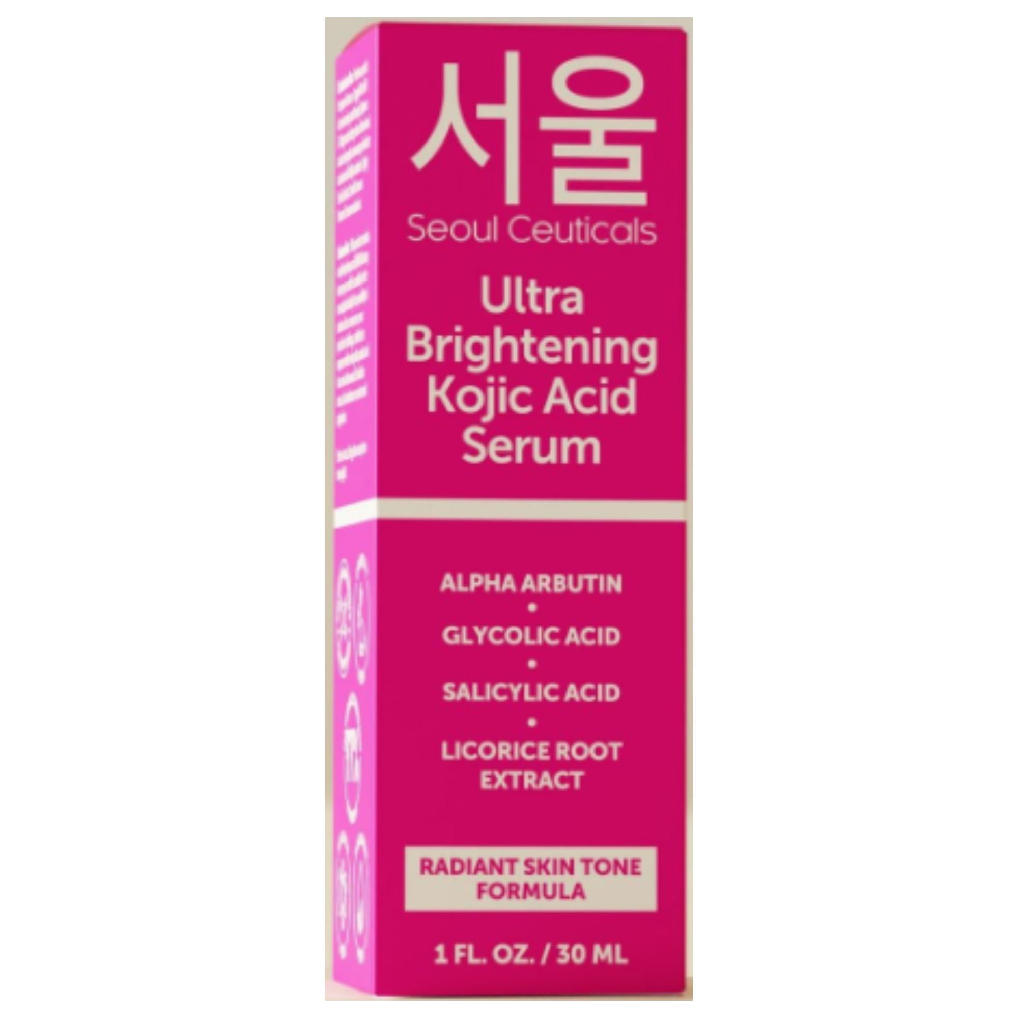 SeoulCeuticals Korean Skin Care Kojic Acid Serum Alpha Arbutin – Glycolic Acid + Salicylic Acid K Beauty 1oz