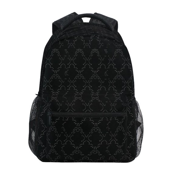 Black Decorative Pattern Stylish Large Backpack 15L Self-Standing Durable Twill for School, Office and Travel Use