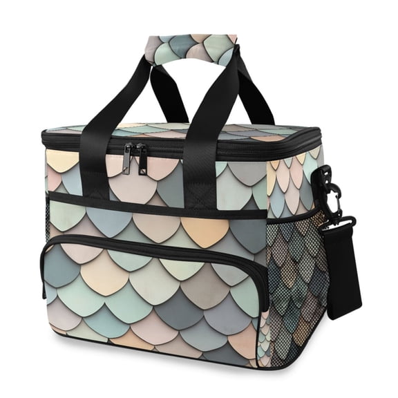 FORMRS Insulated Cooler Bag 24 Cans Capacity Soft Leakproof Lunch Box with Side Pockets, Green Art Pattern
