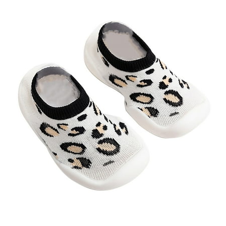 

EHTMSAK Toddler Child Girl Boy Non-Slip Floor Socks First Walkers Shoes Infant Baby Leopard Spring Summer Fall Slippers White 6M-3Y 25