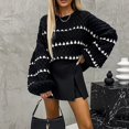 thumbnail image 2 of VISALY Pullover Crewneck Sweatshirt Crochet Sweaters Fall Sweaters Long Sleeve Striped Pullover Loose Chunky Knitted Jumper Tops Oversized Sweatshirt Basic Tops Womens Hoodies Pullover Black L, 2 of 5