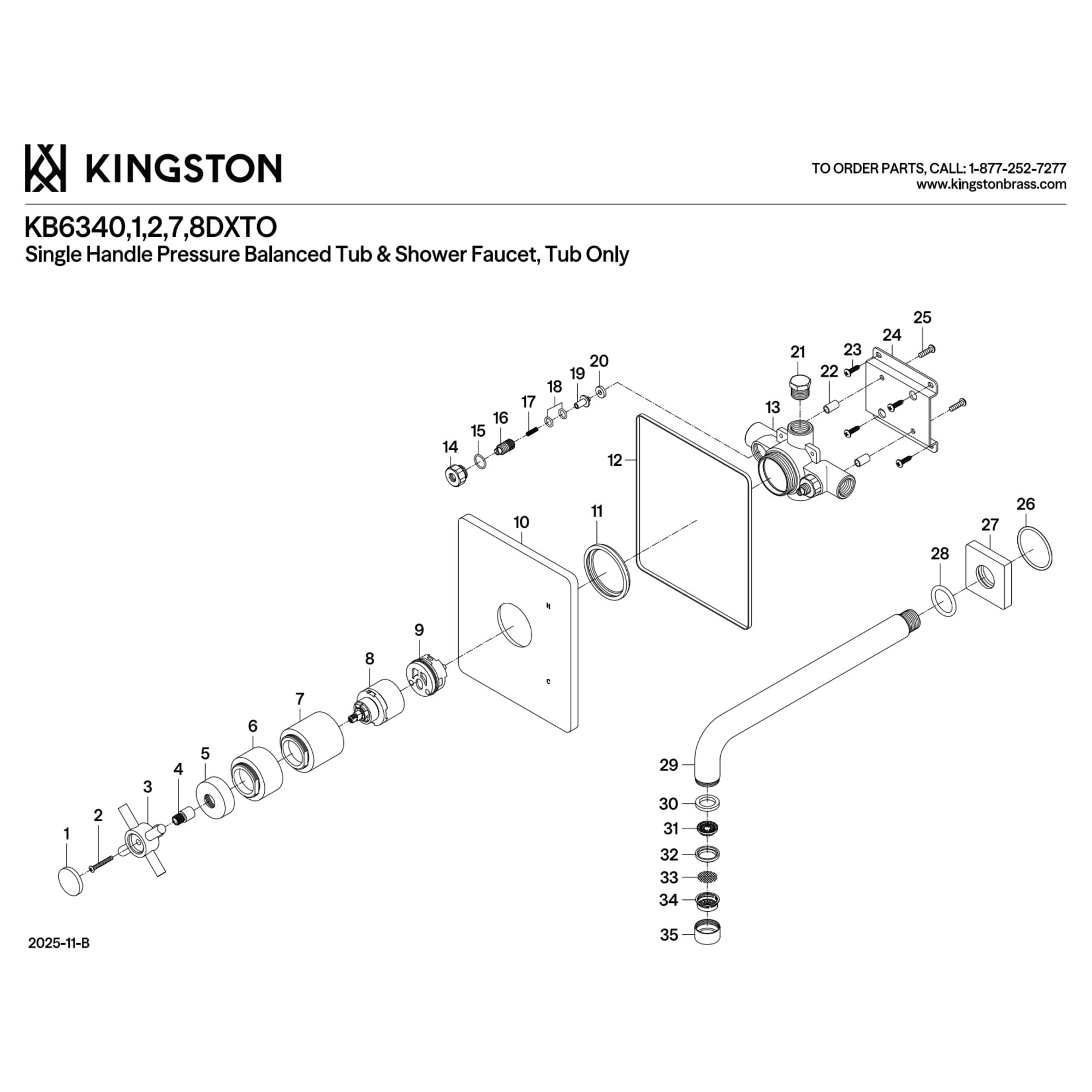 Kingston Brass KB6342DXTO Concord Single-Handle Pressure Balanced Tub Faucet in Polished Brass