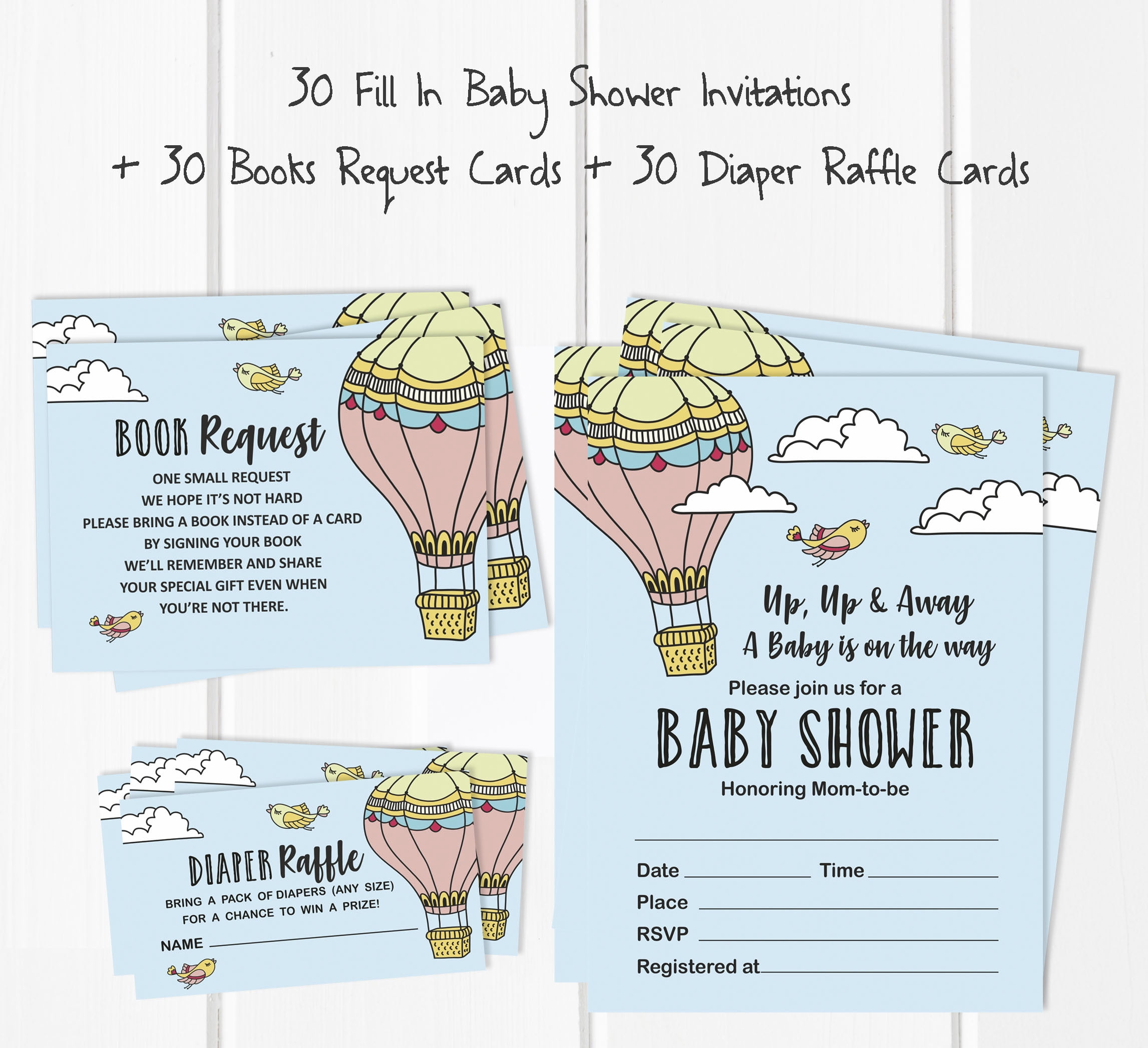Inkdotpot Set Of 30Gender Neutral Baby Shower Invitations-Diaper Raffle Tickets And Baby Shower Book Request Cards Up Up & Away Baby On The Way invites Its A Boy Its A Girl
