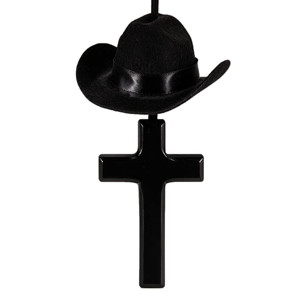 Generic Car Pendant Black Wooden Crucifix Cross with Black Cowboy Hat, Rearview Mirror Interior Decorative Accessories