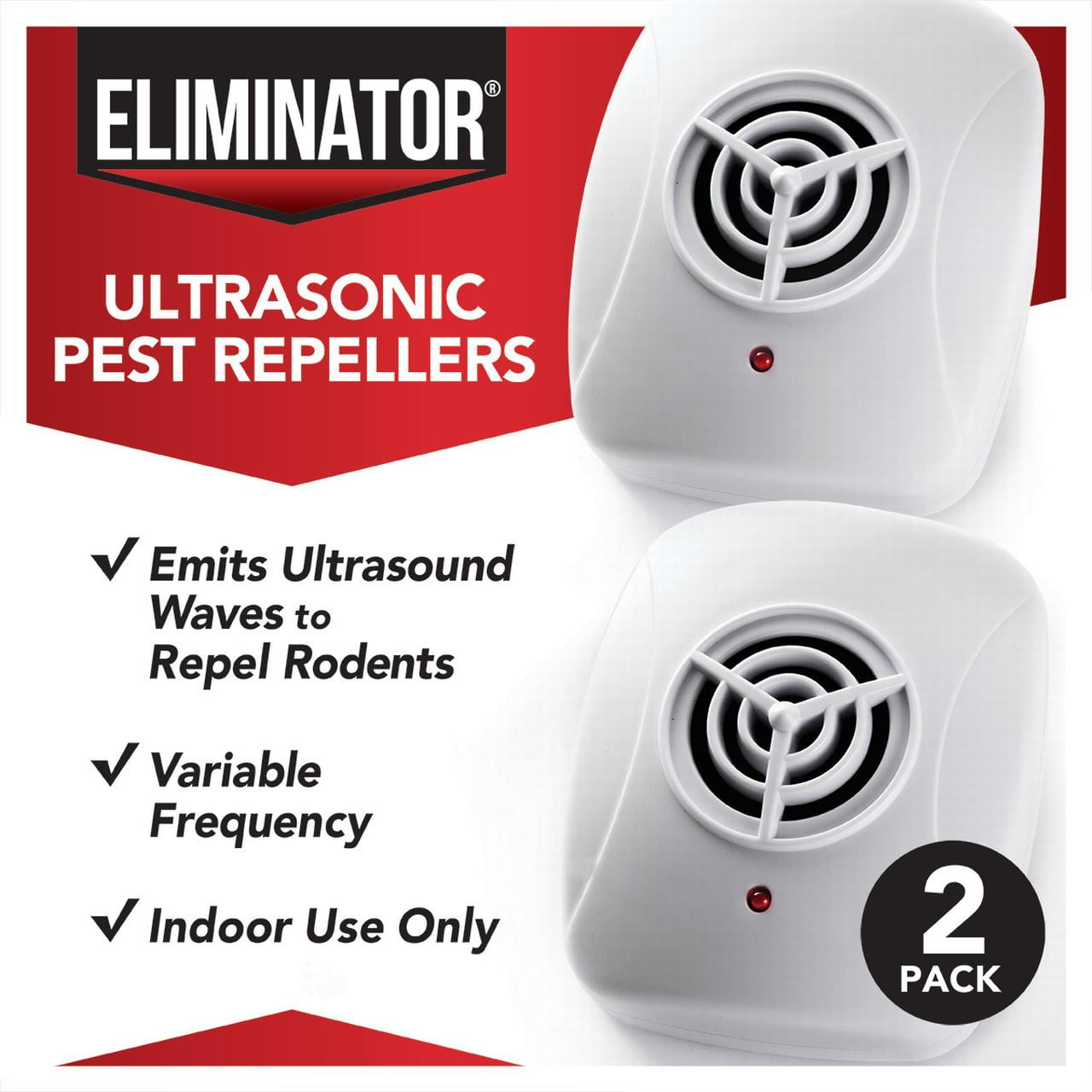 Eliminator Ultrasonic Rodent and Pest Repeller, 2 Count, Indoor Use Only, Repels Rodents, Rats, and Mice