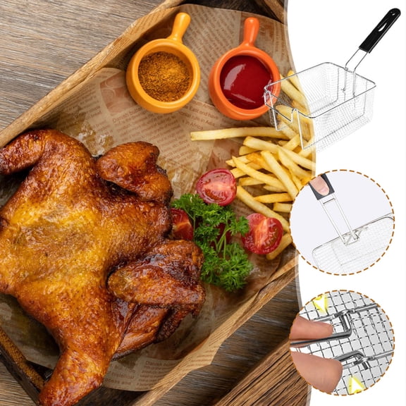 Stainless Steel Deep Fryer Basket, Mesh Strainer with Handle, Ideal for Frying, Steaming, and Serving Food