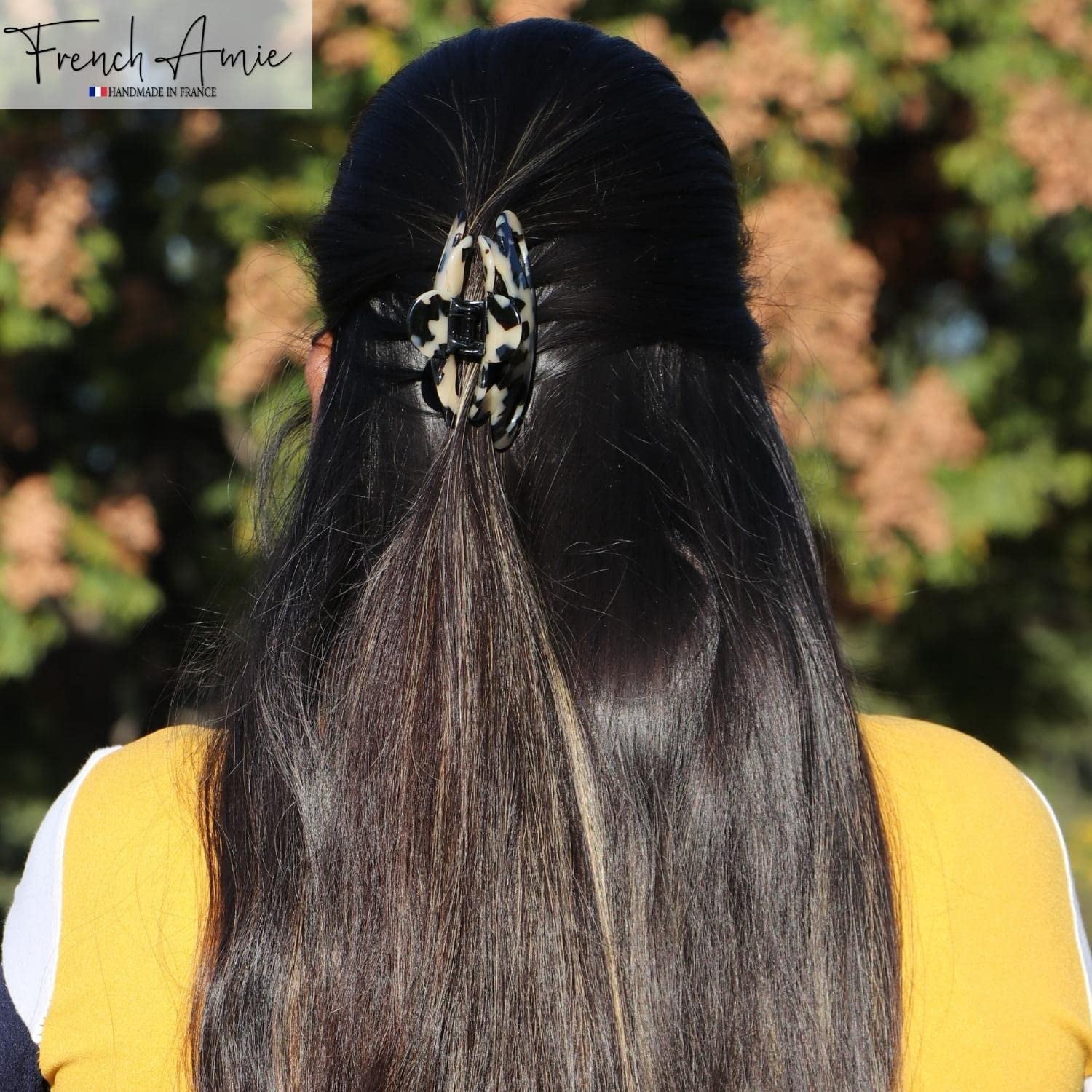 French Amie Flower Bloom 3" Handmade Celluloid No Slip Grip Hair Claw Clip