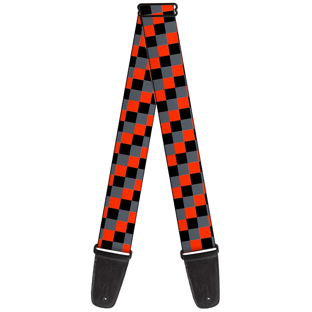 Buckle-Down Guitar Strap, Checker Trio Gray Black Red, 2 Inches Wide