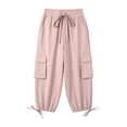 thumbnail image 4 of Lmueinov Women's High Waist Cargo Capri Pants, Drawstring Adjustable Hem Casual Outdoor Trousers with Multi Pockets, Loose Fit Daily Wear Pants S-2XL, 4 of 4