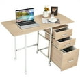 thumbnail image 1 of Giantex Folding Computer Study Desk, Home Office Desk w/Smooth Wheels & Large Drawers, Mobile Laptop Desk Writing Table (Natural), 1 of 8