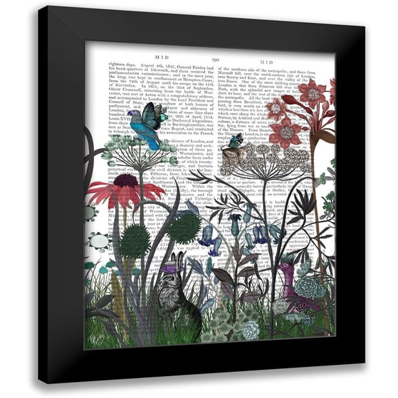 Fab Funky 12x14 Black Modern Framed Museum Art Print Titled - Wildflower Bloom, Rabbit Book Print