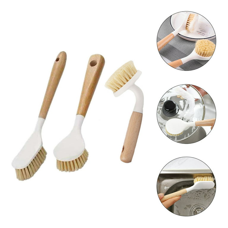 919819-7 Scrub Brush: Polypropylene Bristles, Wood Handle, 8 in Brush Lg, 8  in Handle Lg, White