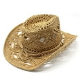 thumbnail image 6 of UJNDER Western Cowboy Hats for Summer Shapeable Straw Sun Hat Hollow Out Design for Men Women Outdoor Activities Casual Wear 01-Khaki, 6 of 7