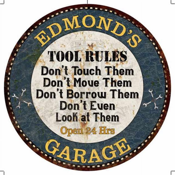 EDMOND'S Garage Rules 14" Round Metal Sign Garage Wall Decor 100140015272