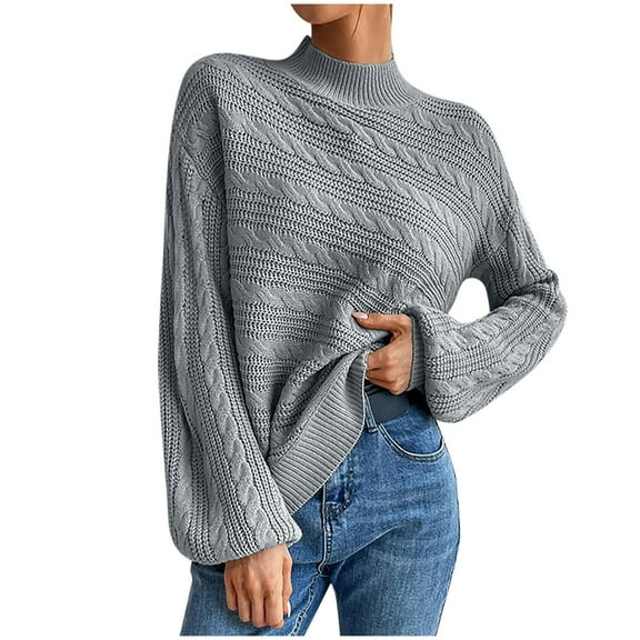 Byworldtasic Womens Sweaters Women's Fall Oversized Pullover Sweaters Casual Crewneck Long Sleeve Chunky Cable Knit Tops Winter Tops Gray