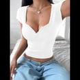thumbnail image 4 of Camisetas de Corta de Verano 2025 para Mujer, con Cuello Henley Acanalado y Botones, Corte Entallado, Básicas e Informales. L, 4 of 8
