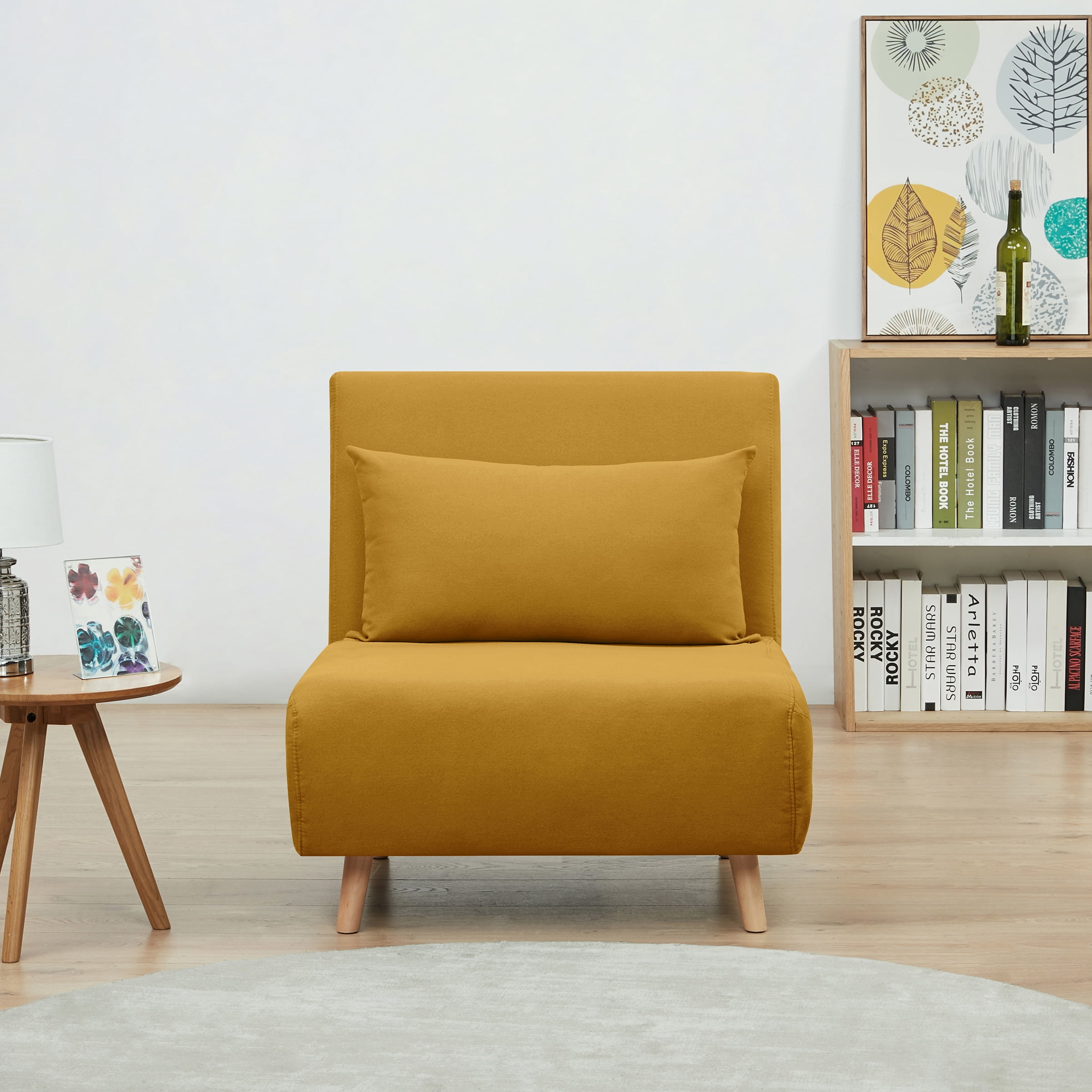 A&D Home Tustin Polyester Convertible Futon Chair, Yellow