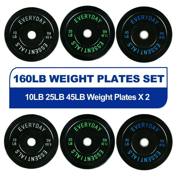 BalanceFrom Olympic Bumper Plate Weight Plate with Steel Hub, Black, 160 lbs Set, Multiple Packages