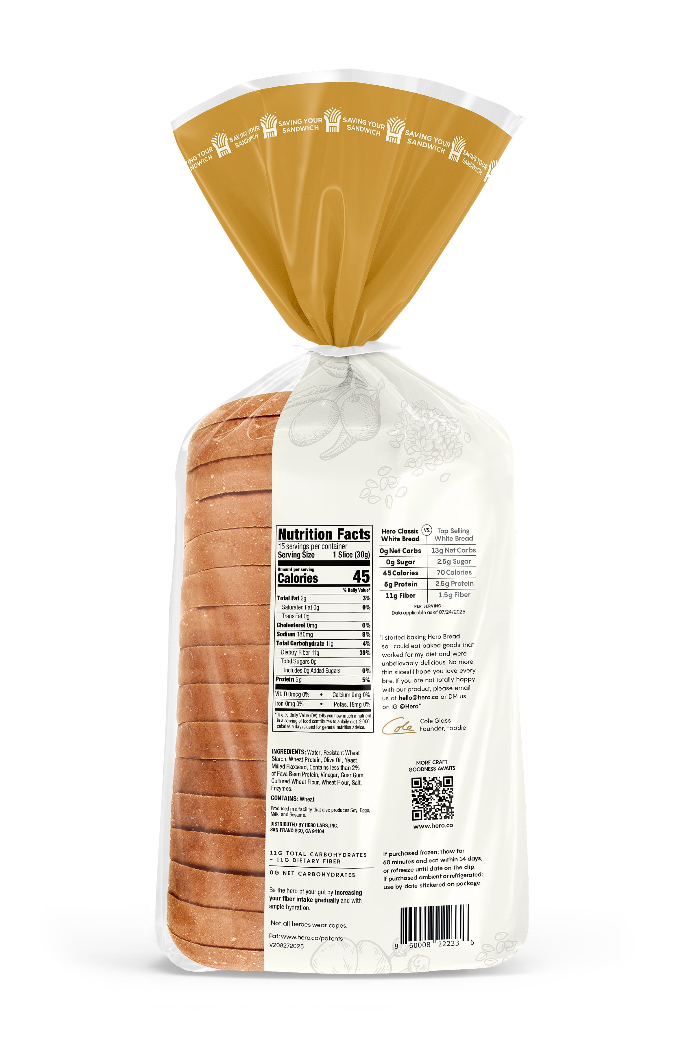 Hero Bread Sliced White Bread, 15.9 oz Loaf