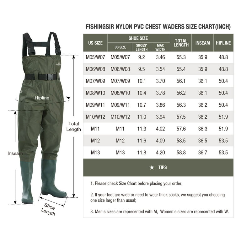 FISHINGSIR Fishing Chest Waders for Men with Boots Mens Womens