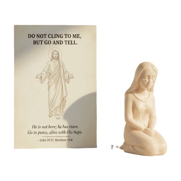 Kumdkd "The First Easter: A Tear, A Promise" Resurrection Decor Set, Hand-Poured Resin Mary Magdalene Candle Statue with Scripture Card, Easter Gift & Christian Home Altar Decor, 6.3x4.3in