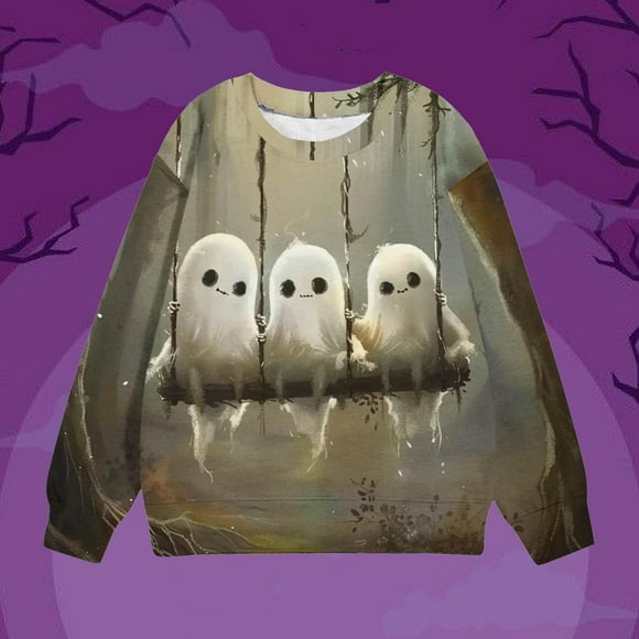 Nrmrqzzcjnd Chemise pour Enfants Tendance à Petit Prix à Manches Longues Imprimée d'Halloween T-Shirt Imprimé Col Rond Haut Court Adapté aux Garçons et Filles de 1 à 12 Ans T-Shirts