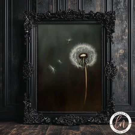 Dandelion Dark Academia Wall Art, Gothic Floral Print, Unframed Paper Poster 8x10in