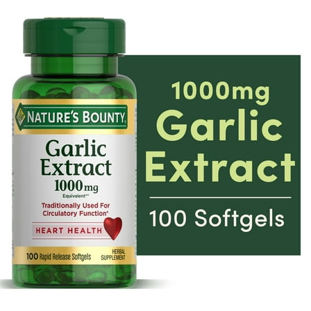 Nature’s Bounty Garlic 1000 mg Softgels, Heart & Circulatory Health Support, Herbal Health, 100 Count