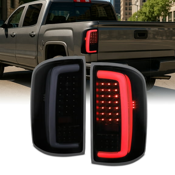 AKKON - Fits 2014-2018 GMC Sierra 1500 15-19 2500HD 3500HD [C-Tube] LED Black Smoked Tail Lights Pair Driver   Passenger