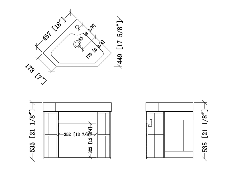 Tennant Brand 18" White Corner Bathroom Vanity with Matte Solid Surface