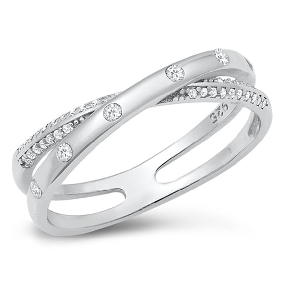 Criss Cross Orbital White Cubic Zirconia Ring .925 Sterling Silver Band Jewelry Female Male Size 5