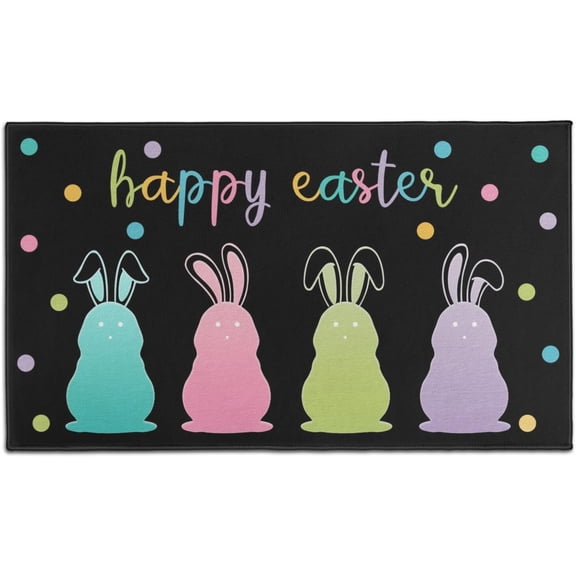 Happy Easter Bunny Decorative Door Mat 30 X 17 Inch - Pastel Rabbit Polka Dot Print Easter Doormat Indoor Outdoor Entrance Patio Floor Mat Spring Decor Rubber Mats
