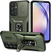 ELEHOLD for Samsung Galaxy A36 5G Case with Slide Cover Protector 360° Rotation Metal Ring Kickstand Impact-Resistant Shockproof Support Magnetic Car Mount Rugged Case ,Darkgreen