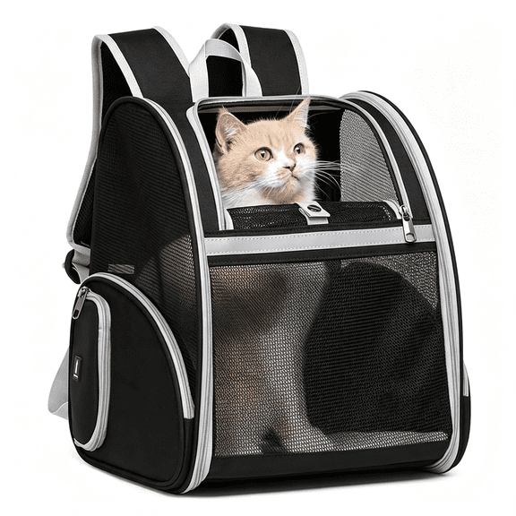 GASTROPOD Pet Backpack Carrier, Large Cat Carrier Backpack Up to 20 Lbs with Breathable Mesh, for Medium Large Cats Or Small Dogs, Travel Hiking Camping Backpack (Black-Xl)
