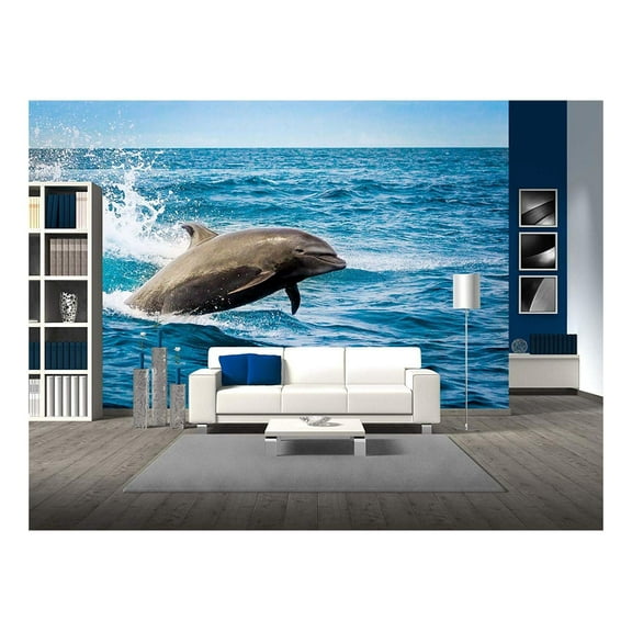 wall26 - Beautiful Playful Dolphin Jumping in The Ocean Galapagos Islands - Removable Wall Mural | Self-Adhesive Large Wallpaper - 66x96 inches