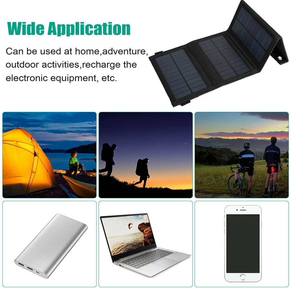 Solar Charger 80W, Solar Power Bank with 4 Foldable Panels, USB Portable Phone Charger for Outdoor Camping, Hiking, Camouflage