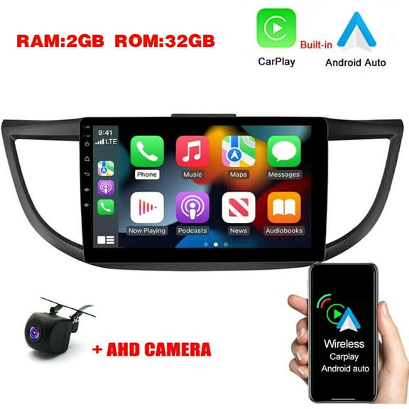 Android 11 Car Stereo Radio with Wireless CarPlay Android Auto Fit for Honda CRV 2012-2016, 10-Inch Touch Screen Bluetooth Car Radio with GPS Navigation WiFi FM/RDS Backup Camera Mic, 2G 32G
