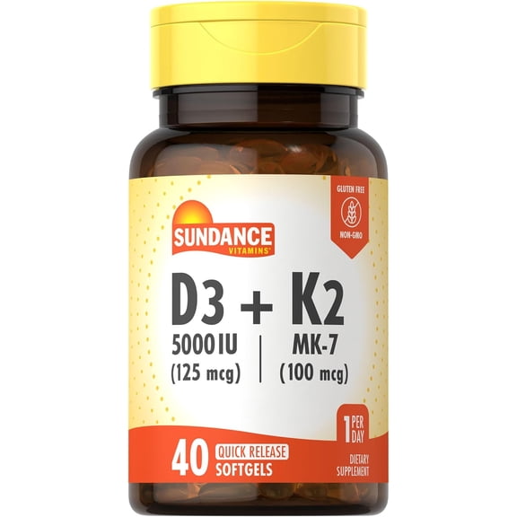 Vitamin D3 K2 | 40 Quick Release Softgels | 5000 IU | For Men and Women | by Sundance