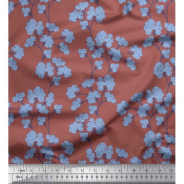 Soimoi Rayon Fabric Yellow Blue Flower Floral Print Fabric by the Yard 42 Inch Wide