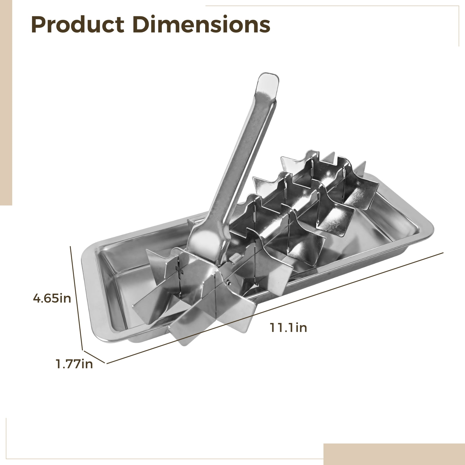 Stainless Steel Ice Cube Tray with Handle, Stainless Steel Ice Tray, Easy Removal Ice Cube Maker Tray, 18 Slots Ice Tube Mold for Freezer, Includes Divider with Handle