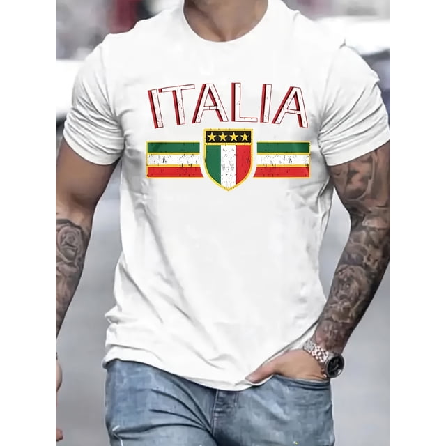 Camiseta de manga corta de verano con estampado italiano para hombre, 180 g