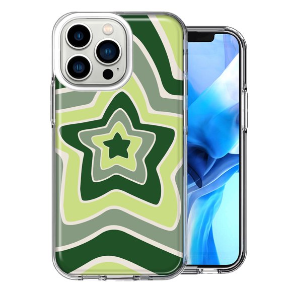 MUNDAZE For Apple iPhone 13 Pro Matcha Green Tea Stars Design Double Layer Phone Case Cover