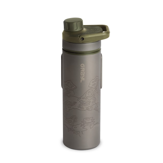 GRAYL UltraPress Titanium 16.9 oz purificador de agua y botella de filtro para senderismo, mochilero, supervivencia, viajes Bushcraft (verde oliva)