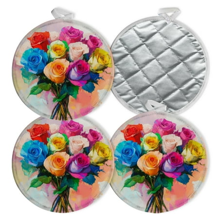 

4 PCS Pot Holders for Kitchen Potholders Sets with Hook for Oven Cooking Baking Oil - Painting - Style Colorful Roses