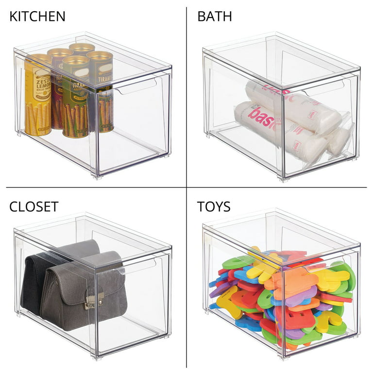 mDesign Clarity Plastic Stackable Kitchen Storage Organizer with Pull  Drawer - 8 x 6 x 4, 4 Pack