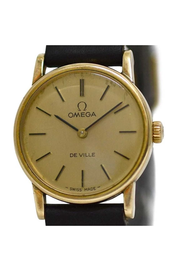 Pre-Owned Omega De Ville Watch f-25030 Gold Black Women's SS Leather Manual Winding OMEGA Dial...