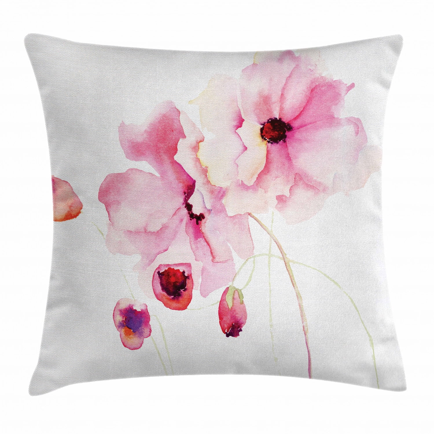 Watercolor Throw Pillow Cushion Cover, Refined Pale Pink Flowers Hand