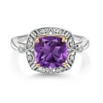 thumbnail image 2 of Gem Stone King 925 Sterling Silver and 10k Yellow Gold Purple Amethyst and White Lab Grown Diamond Engagement Ring for Women (2.17 Cttw, Cushion Cut 8MM, Size 5), 2 of 3