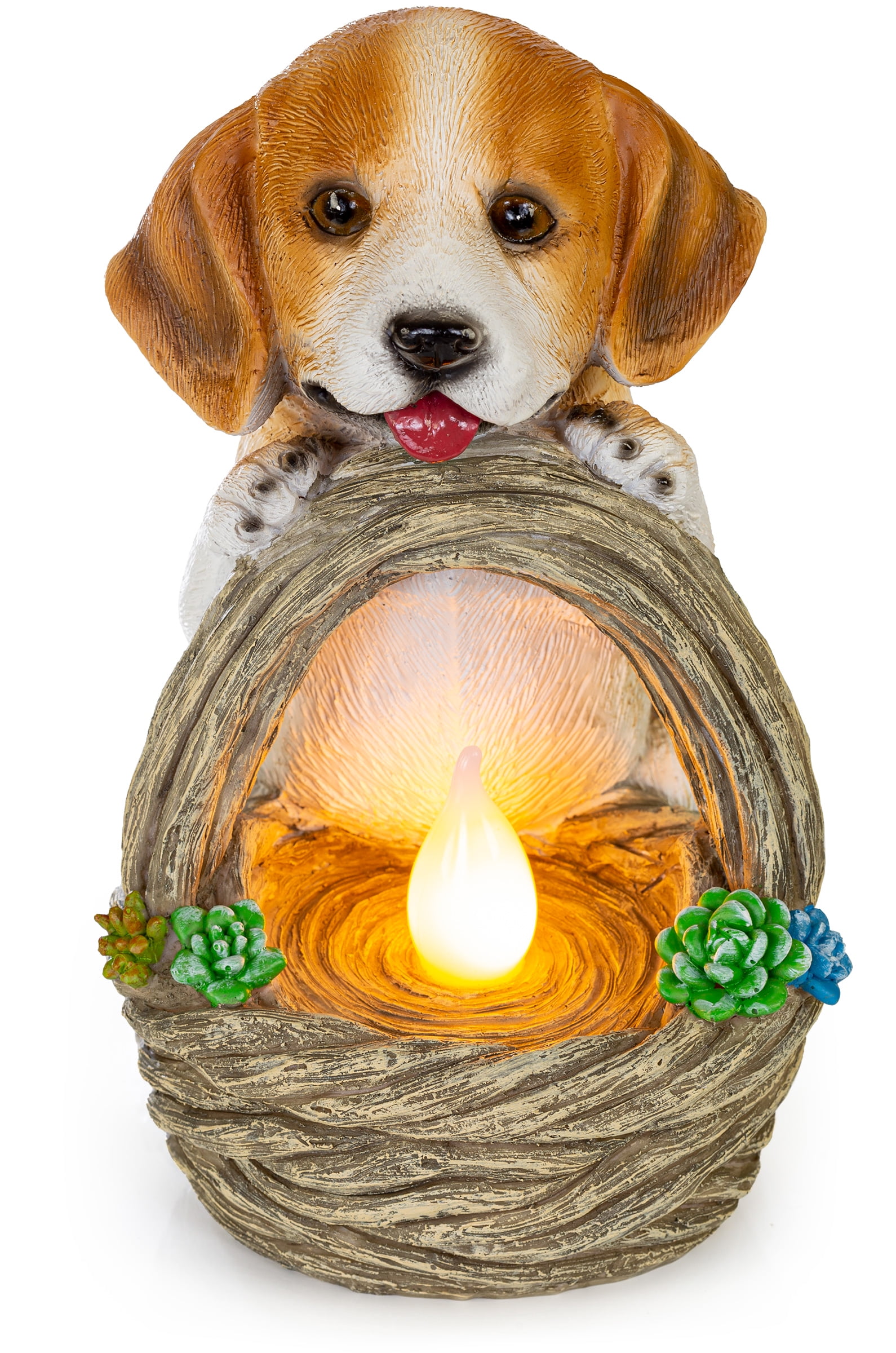 VP Home Puppy Dog with Basket Solar Powered LED Outdoor Decor Garden Light