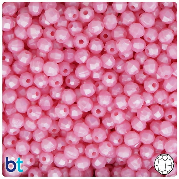 BeadTin Light Pink Pearl 6mm Faceted Round Plastic Beads (600pcs)